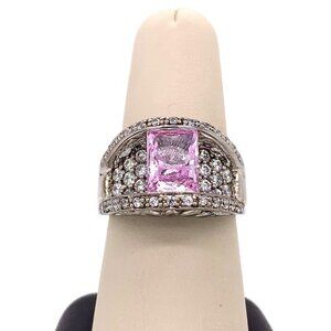 Designer Meda Sterling Silver,‎ Pink Topaz & Cubic Zirconia Size 8.75 Ring! 215